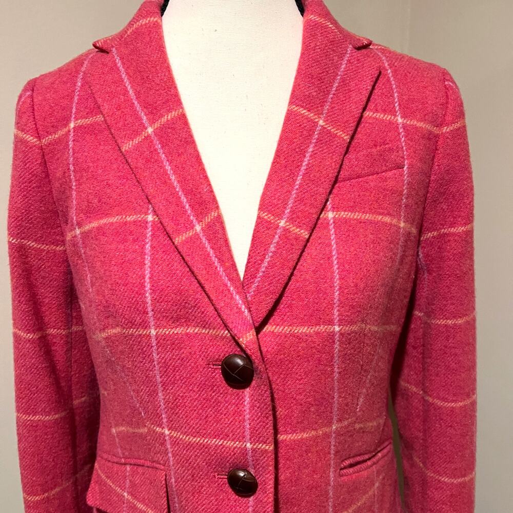 Talbots Aberdeen Shetland Wool Blend Blazer Pink Windowpane Size 4P - Picture 4 of 13